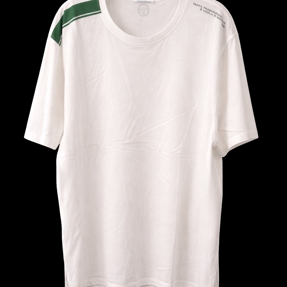 Sergio Tacchini White T Shirt Green Stripe Logo Tee Size XL NWT